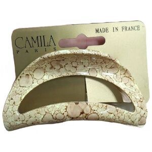 Camila Paris Cream Marble Curved Claw Clip, Handmade in France